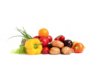 Image of bell peppers, potatoes, tomatoes, eggplant, and chives